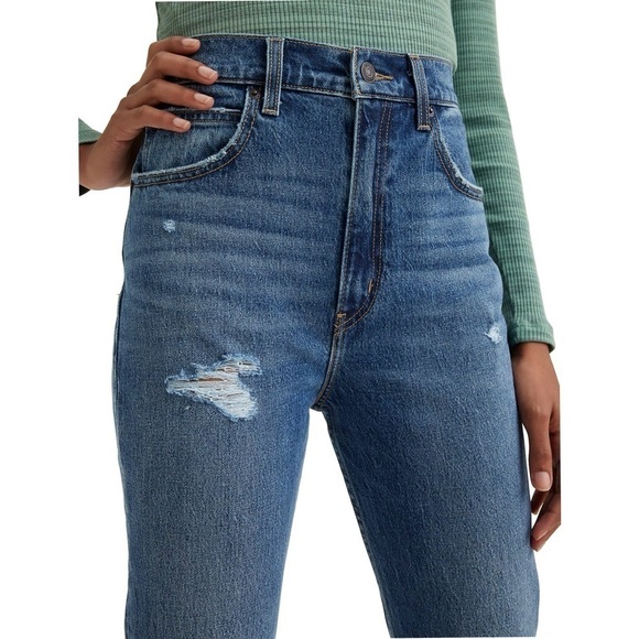 Levis 70s High Flare Jeans Big E Distressed Blue Medium Wash Sz 28 - Picture 2 of 16